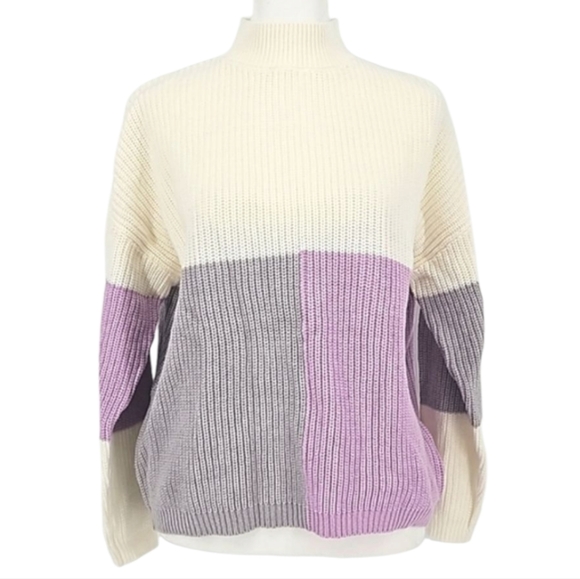 Andree By Unit Womens Color Block Purple/Gray/Ivory Knit Sweater SzXS  NWT - Picture 2 of 11